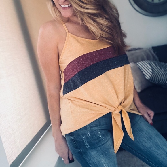 Calla Knot Tie Tank: Mustard - Picture 2 of 2